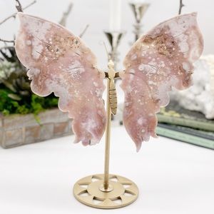 Large Hand-carved Pink Amethyst Druzy Butterfly Wings LOWEST OFFER!